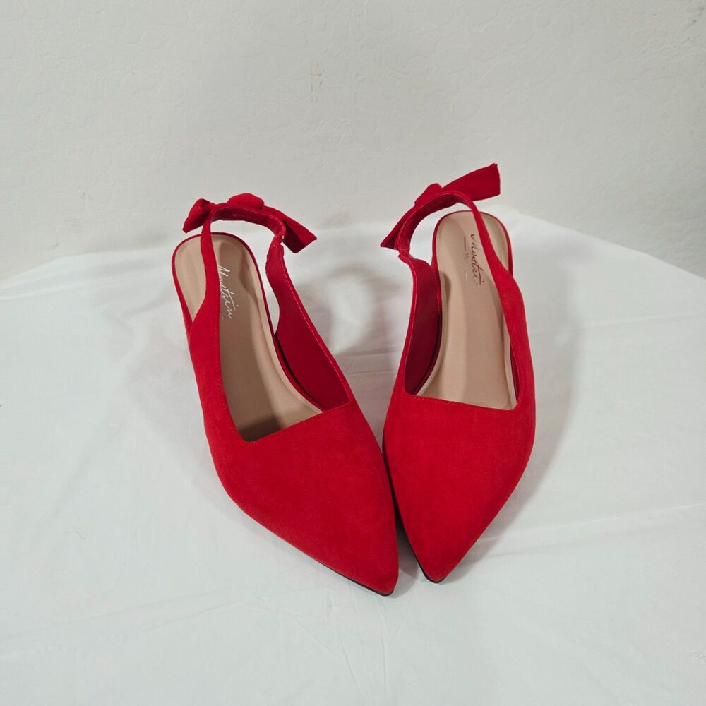 Women's Red Slingback Block Heel Pumps Pointed Toe Business Shoes Size 8